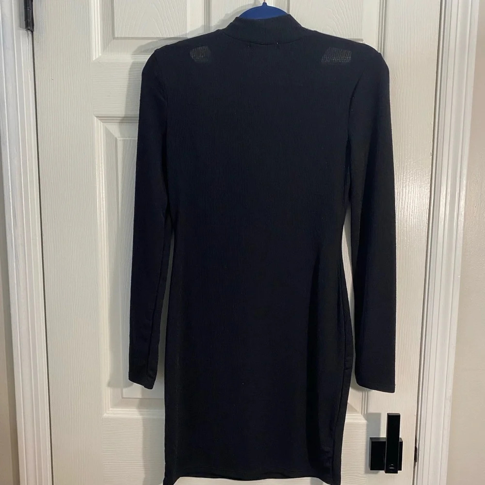 Planet Gold Black Cut Out Bodycon Dress M NWT Long Sleeve Mock Neck - Picture 7 of 8